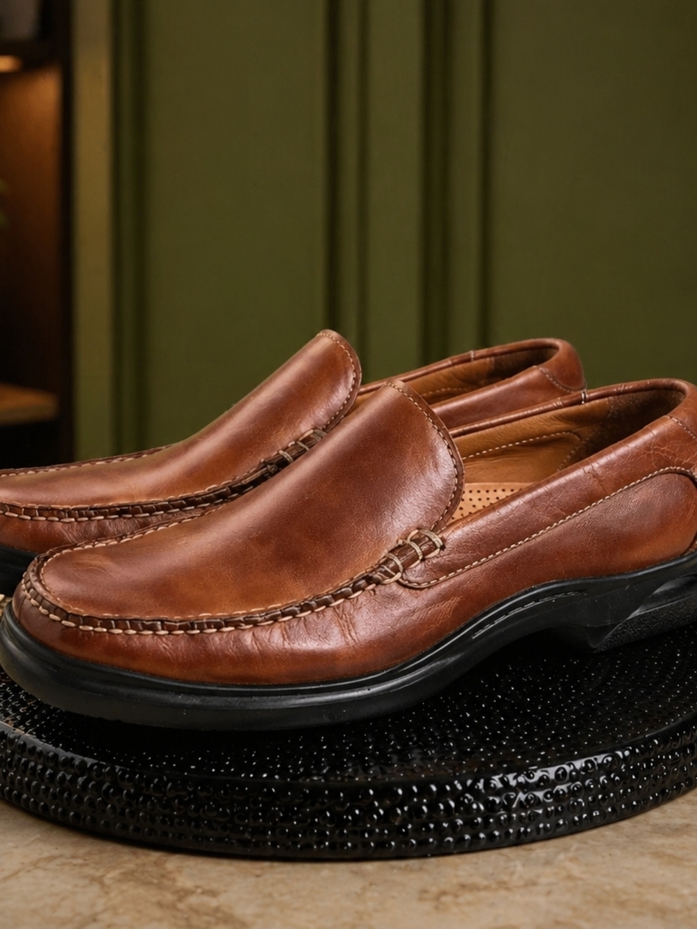 Cole Haan Brown Leather Slip-On Moc Toe Loafers